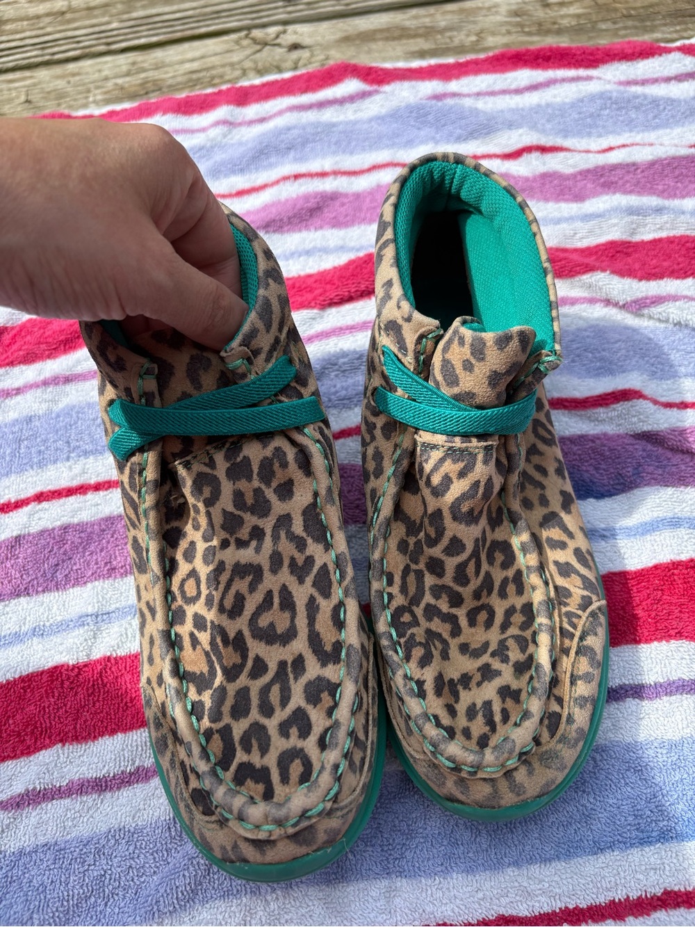 Ariat Kids Leopard Print Boots with Teal Trim